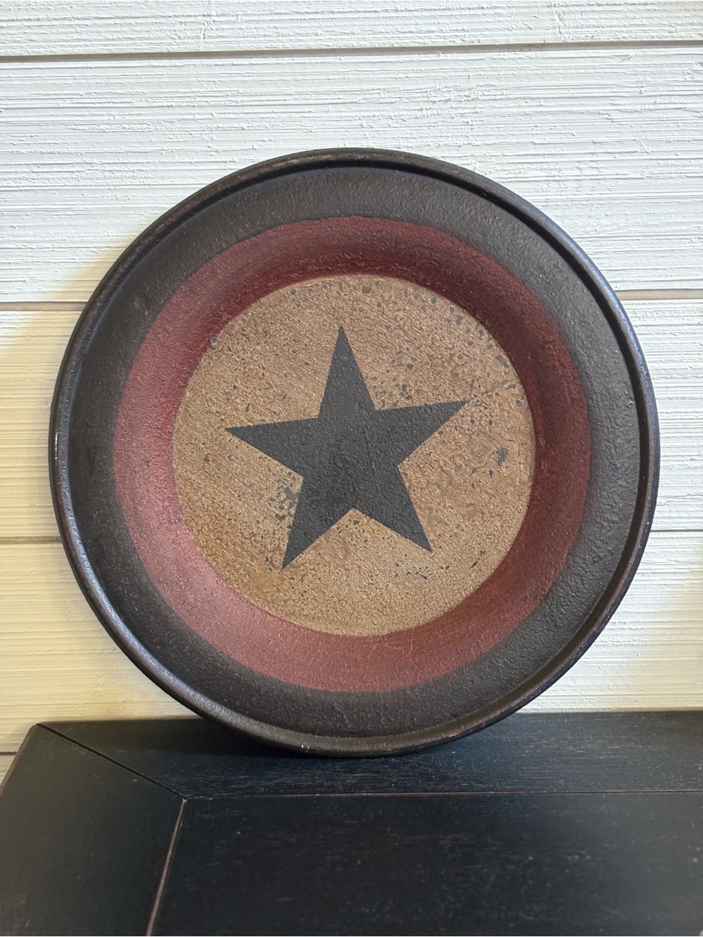 Country Rustic Red Black Star Distressed Primitive Plate Farmhouse Decor